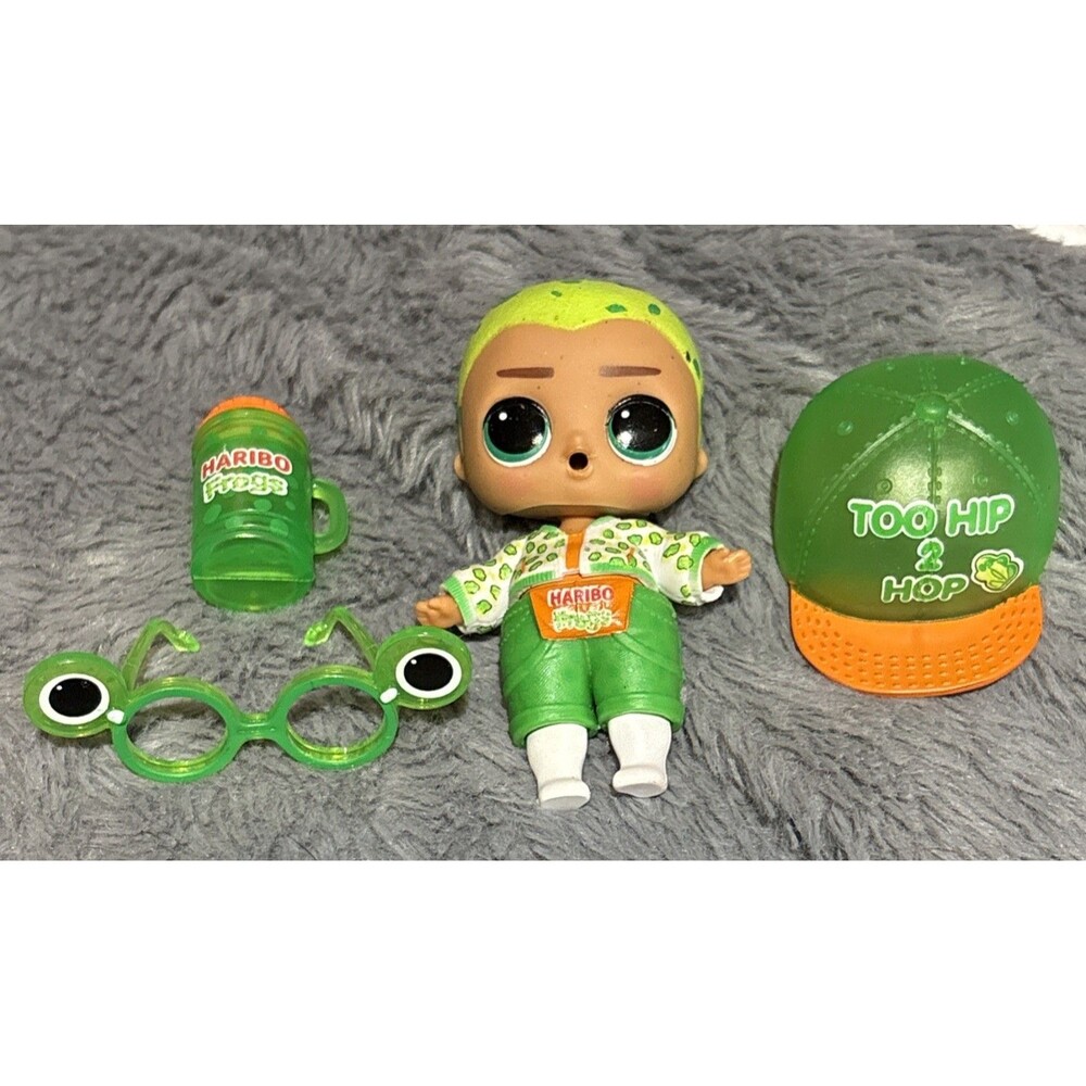 LOL SURPRISE MINI SWEETS DOLL FROGGIE HARIBO FROGS Boy Green Hat Hair Glasses